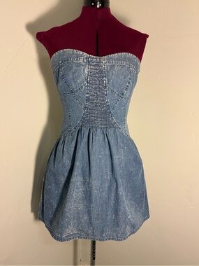 GRAB Denim 100% cotton mini dress washable pockets small